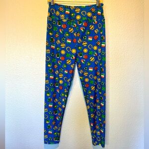 LUC Lularoe luck o’ the Irish TC LEGGINGS blue green orange yellow